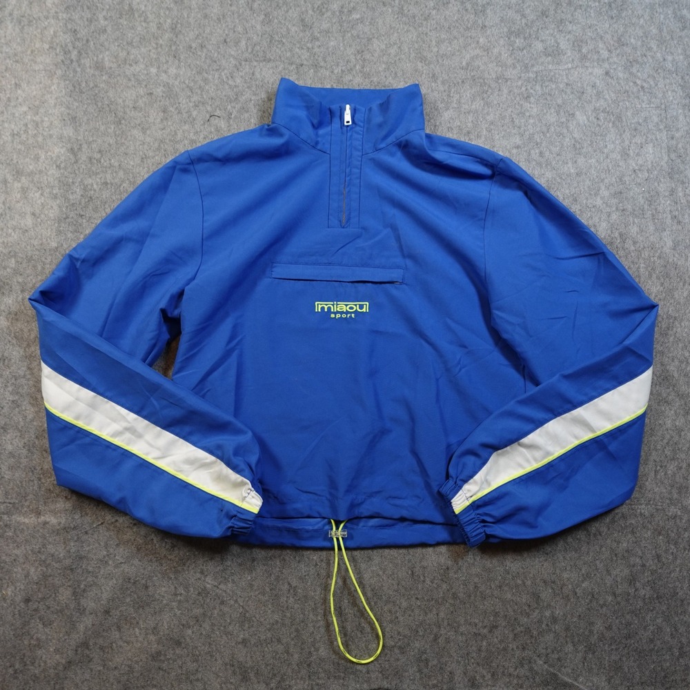 Miaou Blue Windbreaker Jacket with White and Green Accents
